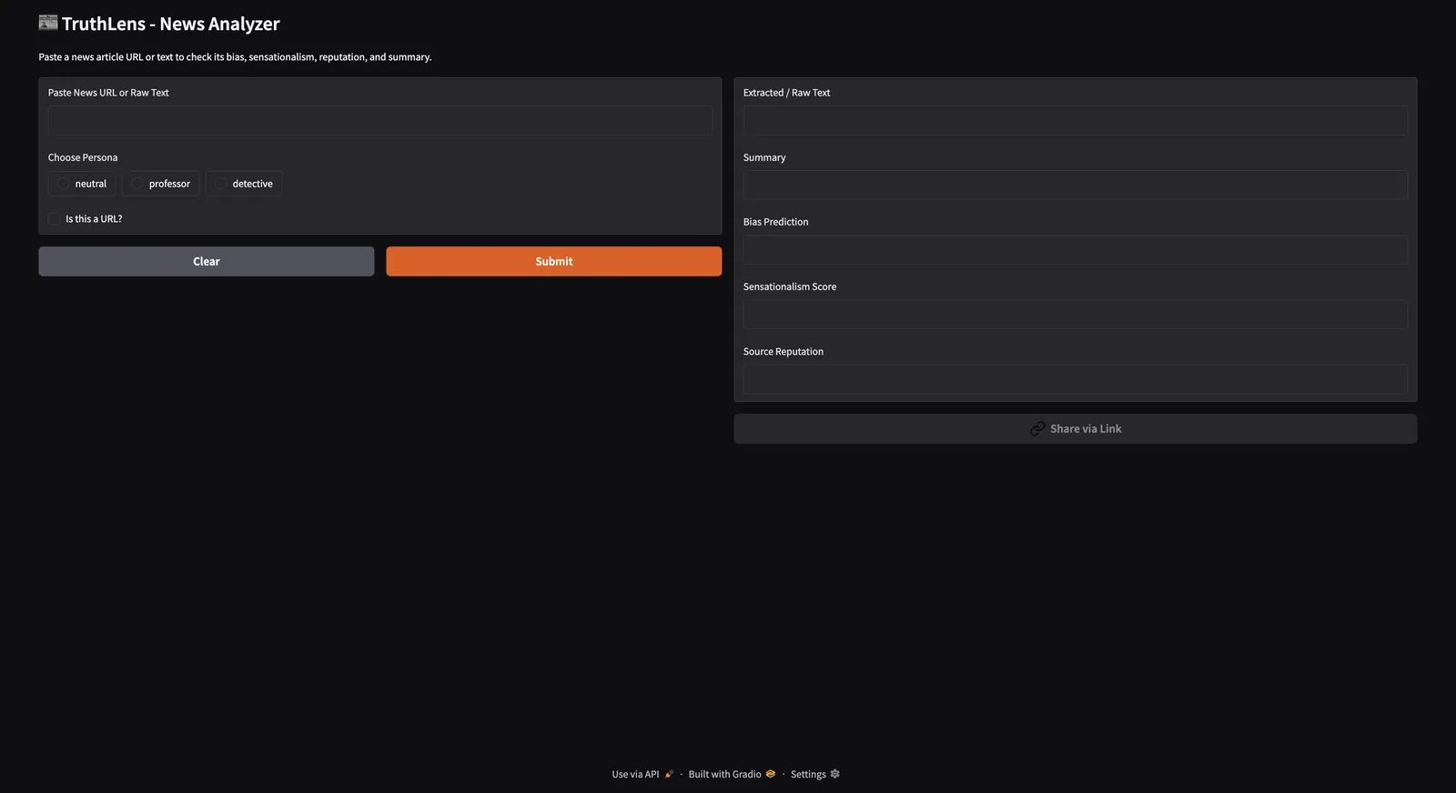 TruthLens news analyzer interface